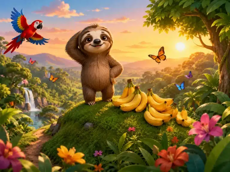 Šťastný lenochod v tropickom raji