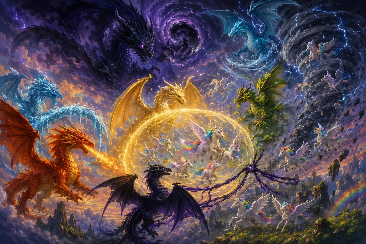 Boj magických drakov v nebi