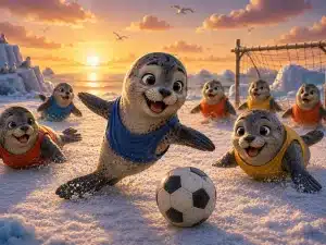 futbalový zápas tuleňov na snehu